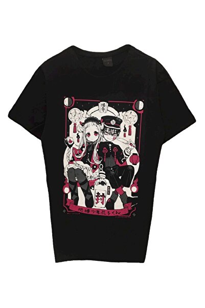 Genel Markalar Unisex Anime Harajuku Hanako-kun Baskılı Siyah Tişört