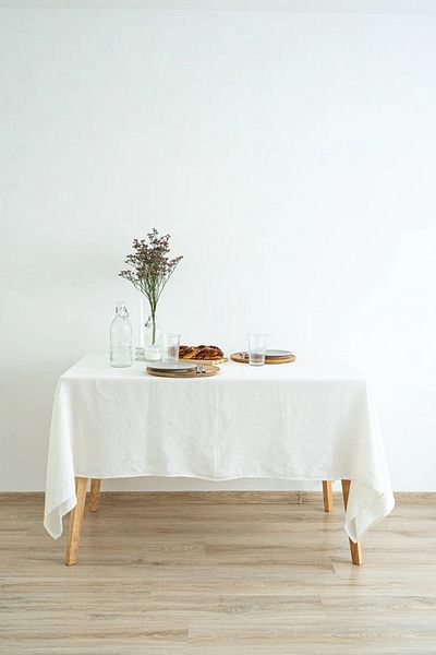 miyolin Washed Linen Tablecloth, Raw Linen Tablecloth, White Linen Tablecloth