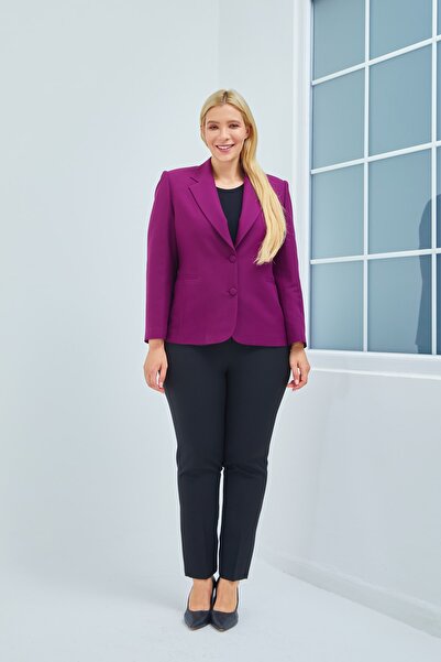 Fagi Jachetă clasică fucsia cu nasturi de mărime mare pentru femei