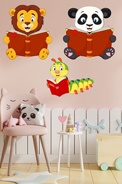 Echo Home Cute Animals Reading Books Sticker Lion Panda And Centipede Kinderg...