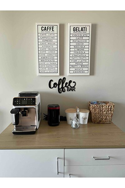 KanvasSepeti Beyaz Renkli Caffe Gelati Mutfak Tablosu KanvasSepeti   50x30cm