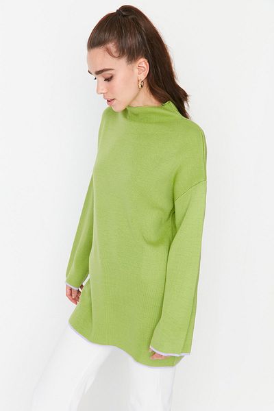Trendyol Modest Πλεκτό πουλόβερ με πράσινο γιακά ισπανικό μανίκι TCTAW23AK00002