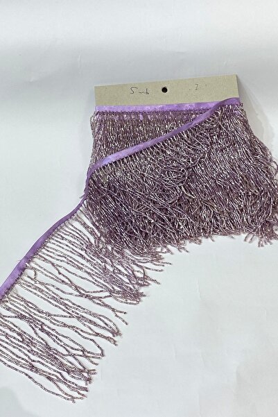 Hobigram Panglică decorativă cu mărgele liliac, ciucure cu franjuri de 15 cm