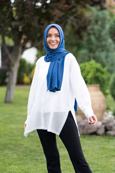 ELANS Combed Cotton Ready Practical Shawl Scarf Denim Blue
