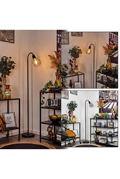 RİOLİGHT Retro Siyah Kafes Metal Lambader Köşe Lambası
