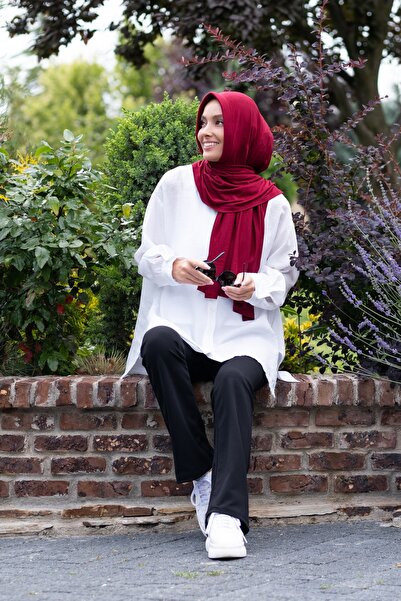 ELANS Combed Cotton Ready Practical Shawl Scarf Claret Red