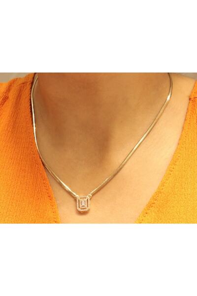 Hakan Güler Kuyumculuk Altın Baget Taşlı Italyan Balık Sırtı Kolye