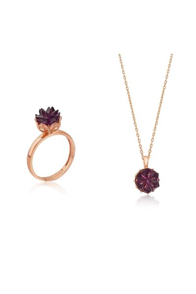 LOTUS JW Lotus Çiçeği Yüzük Ve Kolye Seti | 925 Ayar Gümüş Set