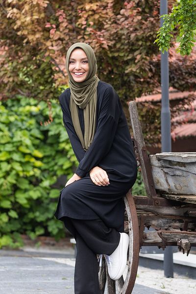 ELANS Combed Cotton Ready Practical Shawl Scarf Khaki Green