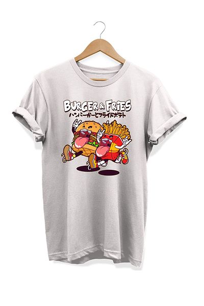 remonz Μπλουζάκι με στάμπα Burger Fries σειράς Food 100% Cotton Plus Size T-shirt