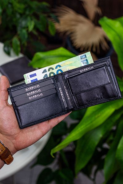 Garbalia Chapel Genuine Leather Classic Black Men's Wallet with Coin Compartment