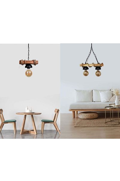 RSCOLLECTIONS Wooden Chandelier 2 Pieces and Single Rope Chandelier Rustic Set Kitchen Chandelier