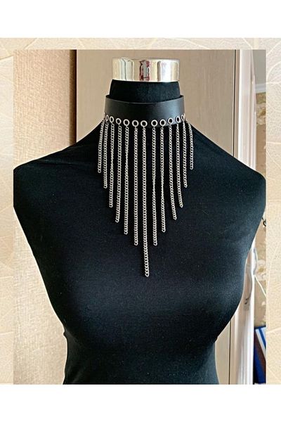 Sweet Demon Black Leather Choker - Stylish Neck Accessory with Chain