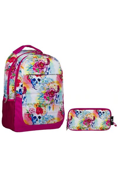 ÜMİT ÇANTA Famebag- Floral Girl's School Backpack and Pen Holder Bag Set