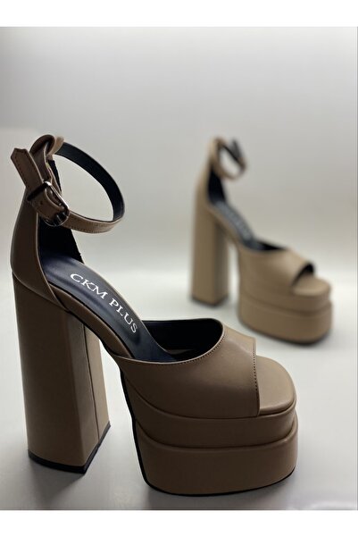 HAYYSHOES Nude Deri Bilekten Bağlamalı Çift Platform Topuklu Sandalet