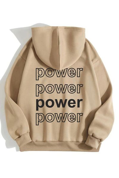 AFROGİYİM Γυναικείο φούτερ με κουκούλα Oversize Power Back με στάμπα με κουκούλα