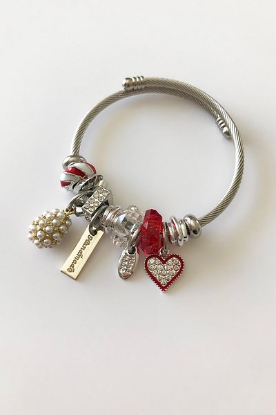 SilverStone Women's Charmed Model Red Heart Shiny Stone Silver Color Steel Bracelet