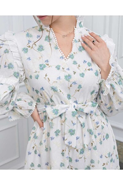 CİXAPLE Nakış Baskılı Fisto Kumaş (PAMUKLU) Elbise