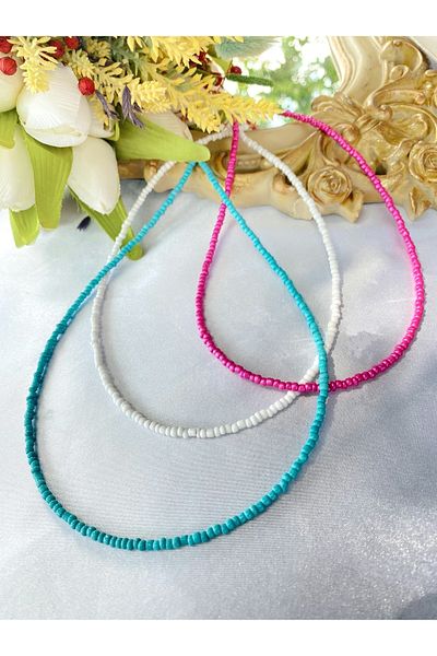 SWORDS CONCEPT Triple Turquoise White And Pink Bead Necklace Set