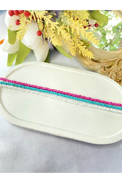 SWORDS CONCEPT Triple Turquoise White And Pink Bead Necklace Set