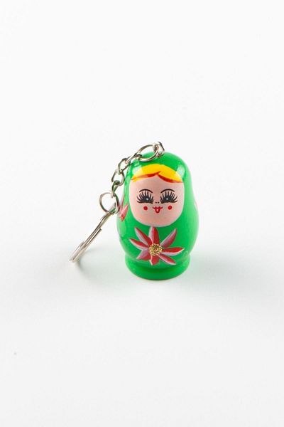 Dünyadan Hediyeler Green Matryoshka Baby Keychain - Wooden Chubby