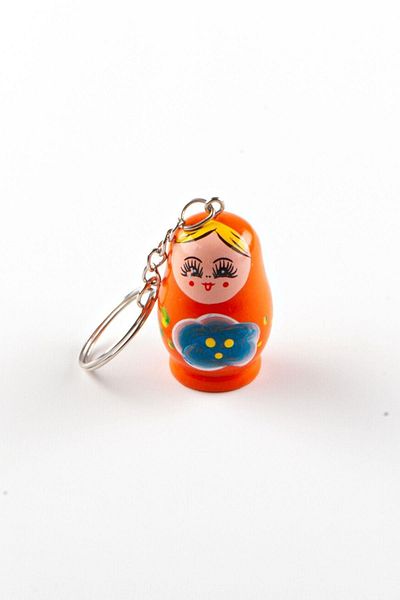 Dünyadan Hediyeler Orange Wooden Chubby - Matryoshka Baby Keychain