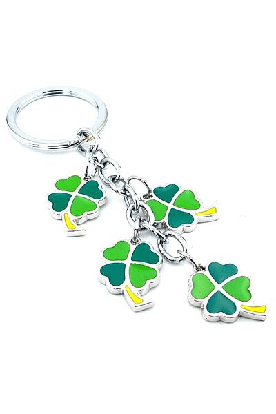 Solfera Clover Flower Patterned Four Leaf Metal Keychain - Kc972