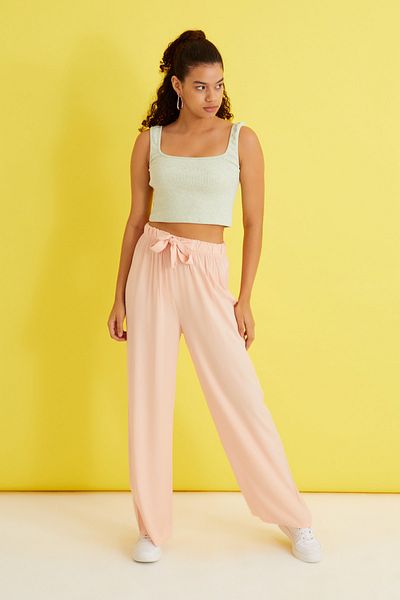 Bukamiss Women's Powder Pink Viscose Trousers