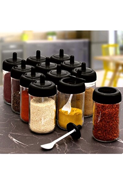 abenim Kendinden Kaşıklı Baharatlik Cam Kavanoz 300 ml