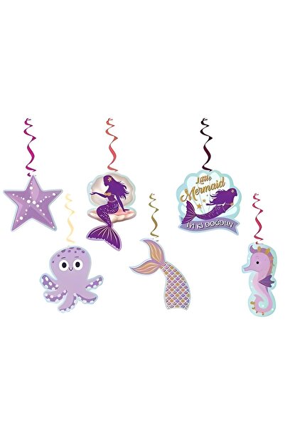 Happyland مصباح سقف معلق على شكل حورية البحر باللون الأرجواني، مجموعة من 6 قطع