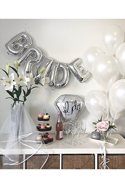 mypartyready Bride Yazılı Gümüş Renk Konsept Folyo Balon Seti 36 Cm Bekarlığa...