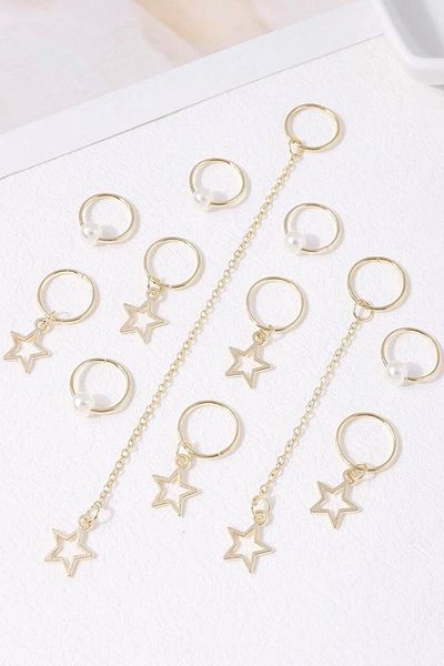 BAHELS Trend Stars Pearl Detailed Hair Earring Clasp Set