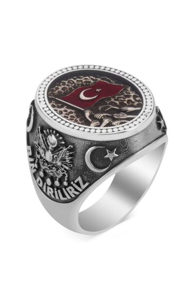 Anı Yüzük Türk Milleti Figürlü Bir Ölür Bin Diriliriz Yüzüğü