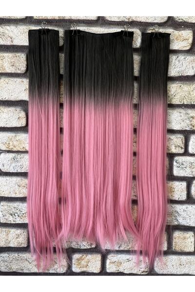 Fenomen Peruk Yarımay+2 Yan Siyah Pembe Düz Çıt Çıt