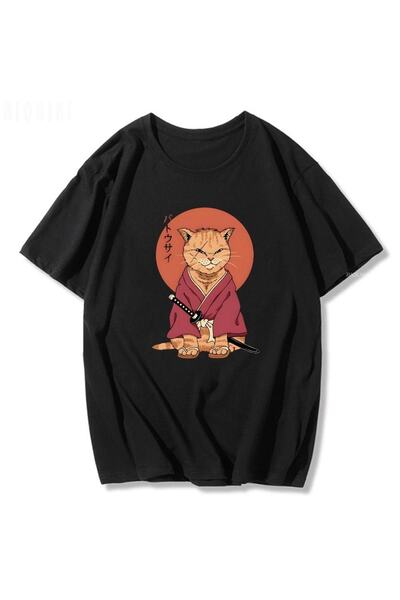 GALASHOP تي شيرت كاتانا ريترو كات للجنسين