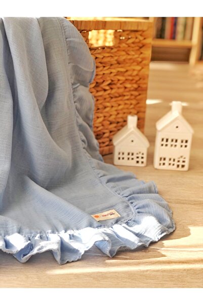 Güneşteyiz Organic Sky Blue Fırfırlı Müslin Örtü