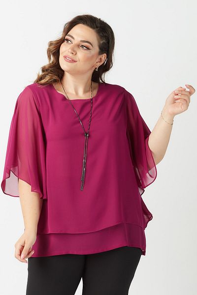 Moda Alba Μπλούζα σιφόν Violet Plus Size με Κολιέ με μανίκια
