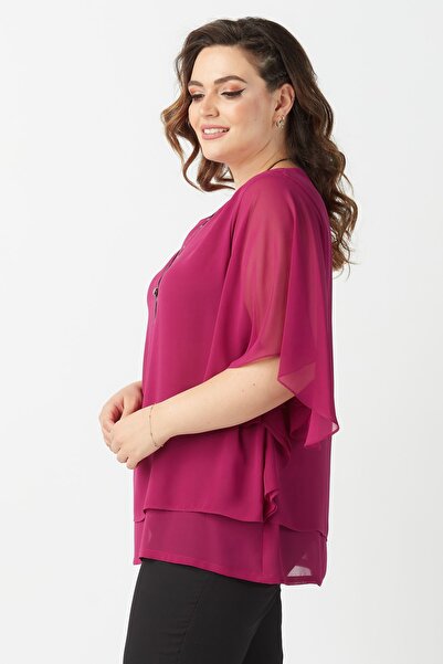 Moda Alba Μπλούζα σιφόν Violet Plus Size με Κολιέ με μανίκια