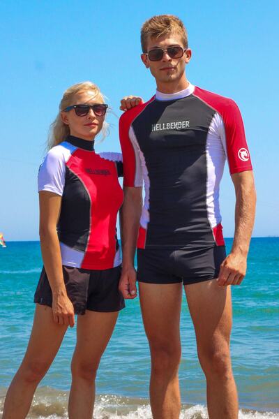 Hellbender Red Short Sleeve Uva-b Protected Rashguard Swimsuit