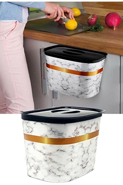 TEKNO İSTANBUL Mermer Desenli Beyaz Renk Askılı Çöp Kovası 18 Cm Yükseklik 27...