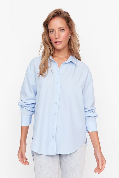 Trendyol Collection Kék laza szabású pamut szőtt ing TWOAW20GO0107