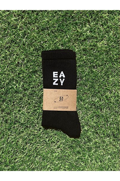 Eazy Co Унисекс памучни черни безшевни хавлиени спортни чорапи за тенис