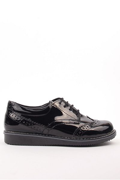 Minican Boy's Black Patent Leather Laced Casual Shoes