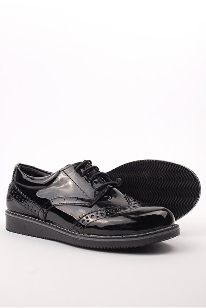 Minican Boy's Black Patent Leather Laced Casual Shoes