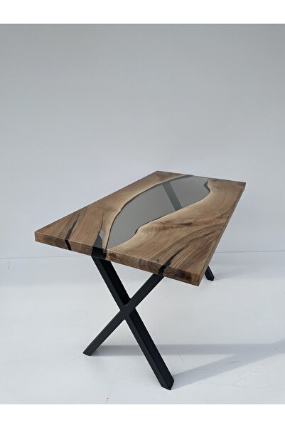 Ls Wood Store Ls Wood - 140 X 70 Cm Ceviz Ağacı Smoke Gri Epoksi Yemek Masası / Epoksi Masa