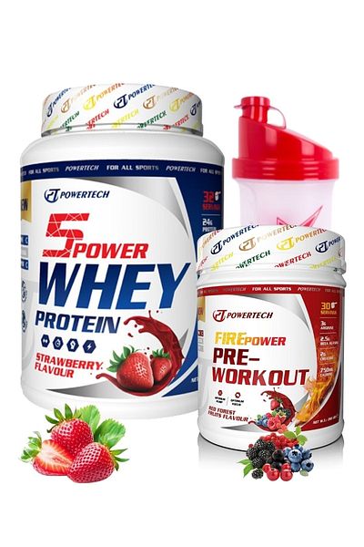 POWERTECH Firepower Pre-Workout 5Power Whey Protein Powder - 30 Servings with Forest Fruits