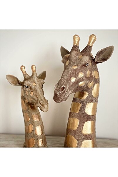 Dekoromi Tual Hobi Dekoratif Zürafa İkili Heykel Biblo – El Boyama Polyester Figür Seti