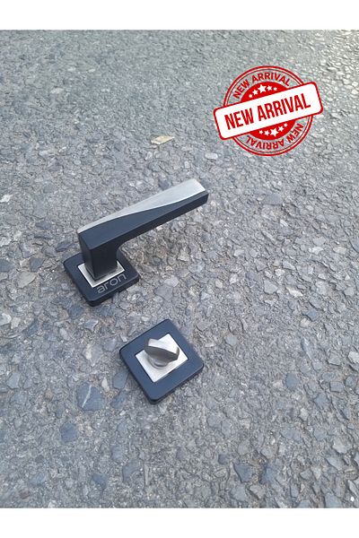 ARON Sofuoğlu Lux Derya Door Handle (BATHROOM-WC) Square Rosette Matte Black - Matte Satin Aluminum / Steel