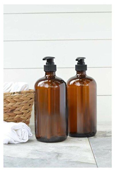 mahsaboutique 2'li Set 500ml Amber Kahverengi Cam Şişe Sıvı Sabun & Bulaşık D...