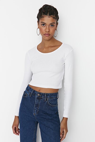 Trendyol Collection Fekete-fehér 2 csomagban illeszkedő, széles gallérral bordázott, rugalmas, kötött blúz TWOAW22BZ0131